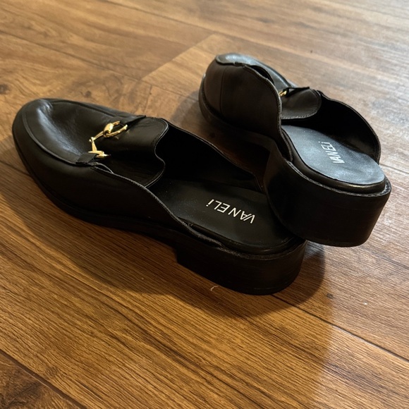 Vaneli Black Leather Slip-On Loafers with Gold Accents - Picture 2 of 3